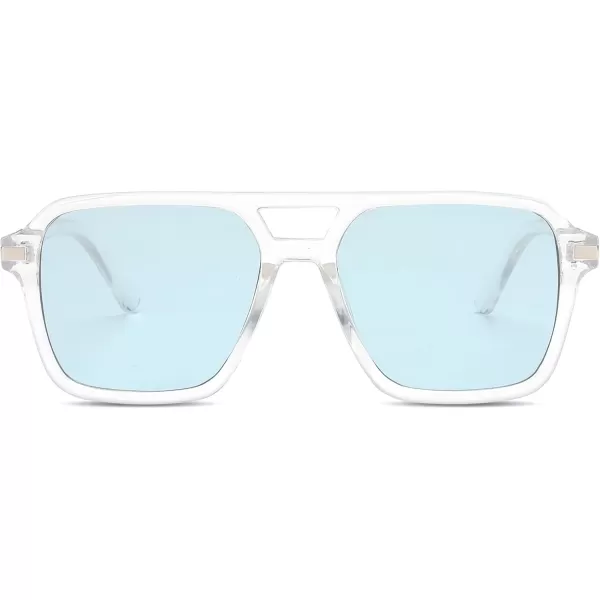 FEISEDY Vintage Square Aviator Sunglasses Women Men Fashion Retro 70s Frame Sun Glasses Shades B0179Transparent  Blue