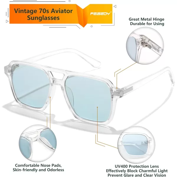 FEISEDY Vintage Square Aviator Sunglasses Women Men Fashion Retro 70s Frame Sun Glasses Shades B0179Transparent  Blue