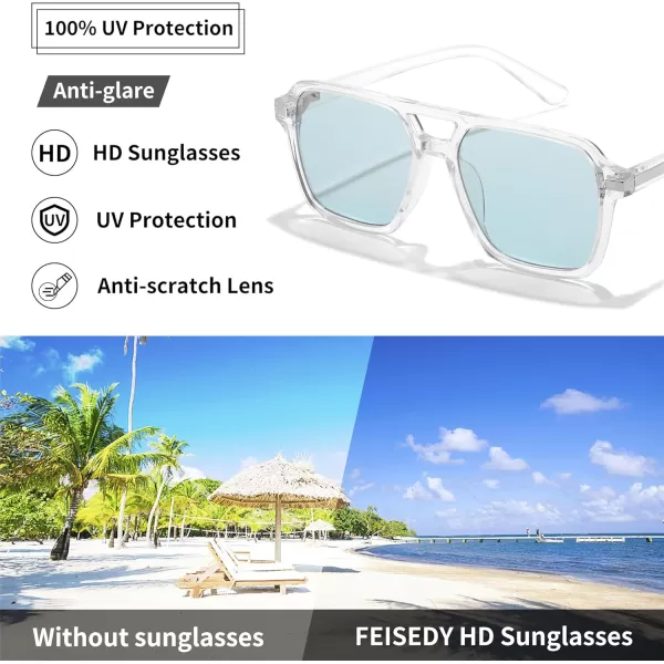 FEISEDY Vintage Square Aviator Sunglasses Women Men Fashion Retro 70s Frame Sun Glasses Shades B0179Transparent  Blue
