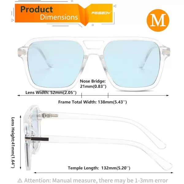 FEISEDY Vintage Square Aviator Sunglasses Women Men Fashion Retro 70s Frame Sun Glasses Shades B0179Transparent  Blue