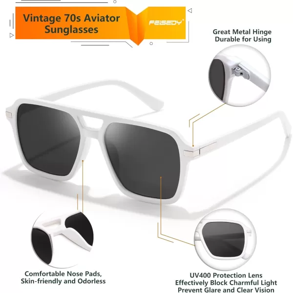 FEISEDY Vintage Square Aviator Sunglasses Women Men Fashion Retro 70s Frame Sun Glasses Shades B0179White  Grey