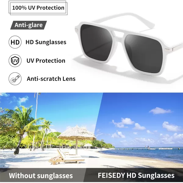FEISEDY Vintage Square Aviator Sunglasses Women Men Fashion Retro 70s Frame Sun Glasses Shades B0179White  Grey
