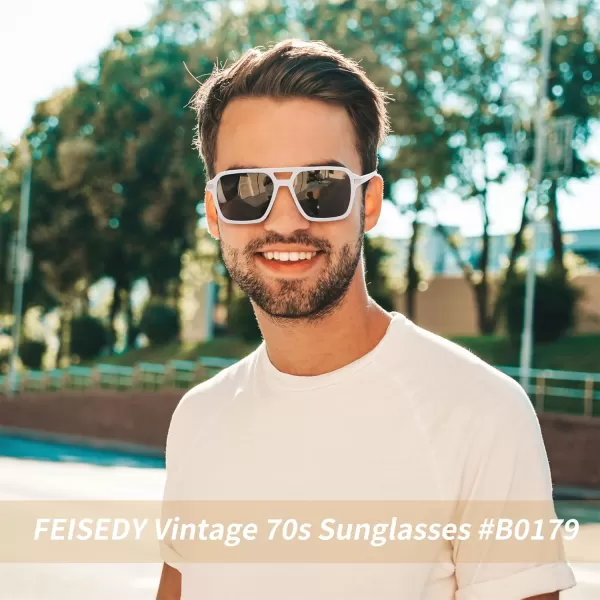 FEISEDY Vintage Square Aviator Sunglasses Women Men Fashion Retro 70s Frame Sun Glasses Shades B0179White  Grey