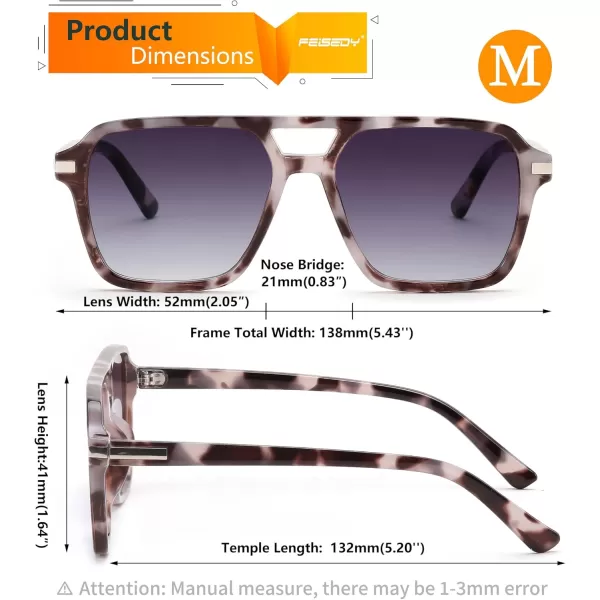FEISEDY Vintage Square Aviator Sunglasses Women Men Fashion Retro 70s Frame Sun Glasses Shades B0179White Tortoise  Gradual Grey
