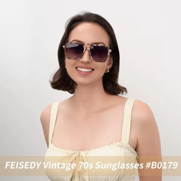FEISEDY Vintage Square Aviator Sunglasses Women Men Fashion Retro 70s Frame Sun Glasses Shades B0179White Tortoise  Gradual Grey