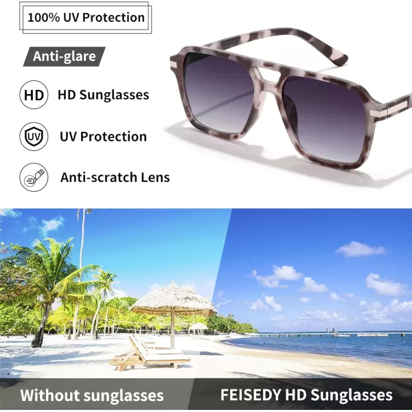 FEISEDY Vintage Square Aviator Sunglasses Women Men Fashion Retro 70s Frame Sun Glasses Shades B0179White Tortoise  Gradual Grey