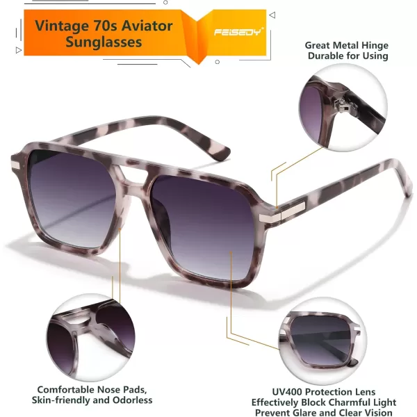 FEISEDY Vintage Square Aviator Sunglasses Women Men Fashion Retro 70s Frame Sun Glasses Shades B0179White Tortoise  Gradual Grey