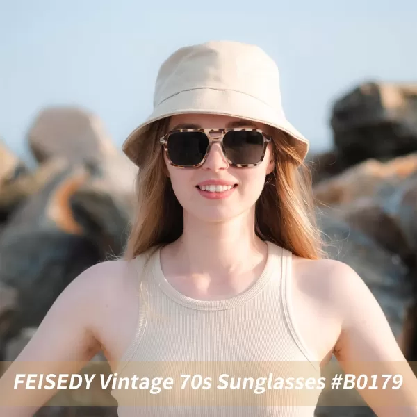 FEISEDY Vintage Square Aviator Sunglasses Women Men Fashion Retro 70s Frame Sun Glasses Shades B0179Yellow Leopard  Grey