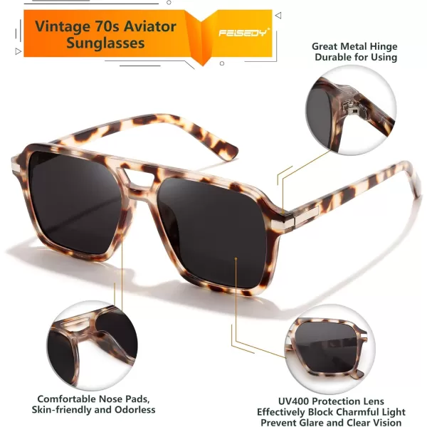 FEISEDY Vintage Square Aviator Sunglasses Women Men Fashion Retro 70s Frame Sun Glasses Shades B0179Yellow Leopard  Grey