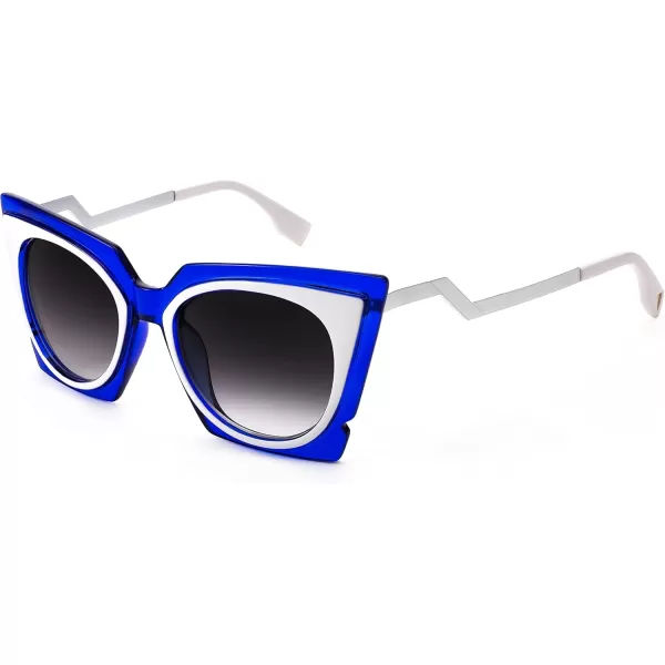 FEISEDY Vintage Square Cat Eye Sunglasses Women Trendy Metal ZigZag Temple Cateye Sun Glasses B9055BlueWhite