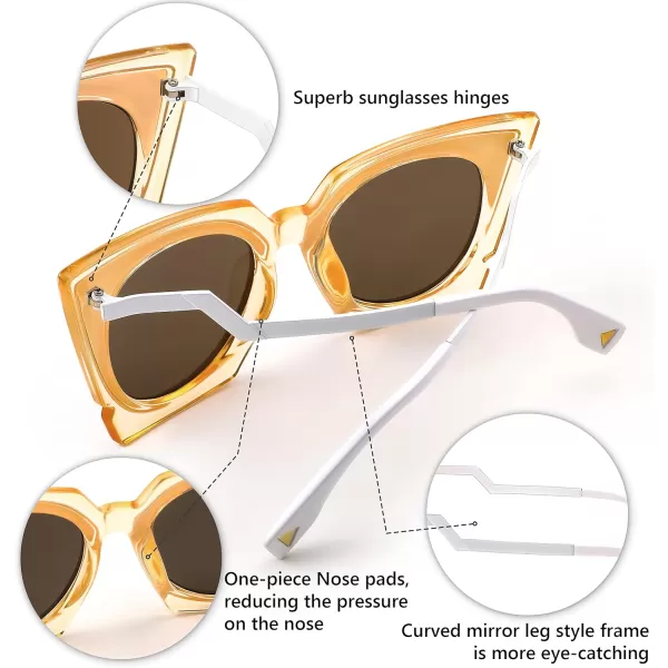 FEISEDY Vintage Square Cat Eye Sunglasses Women Trendy Metal ZigZag Temple Cateye Sun Glasses B9055Champagne