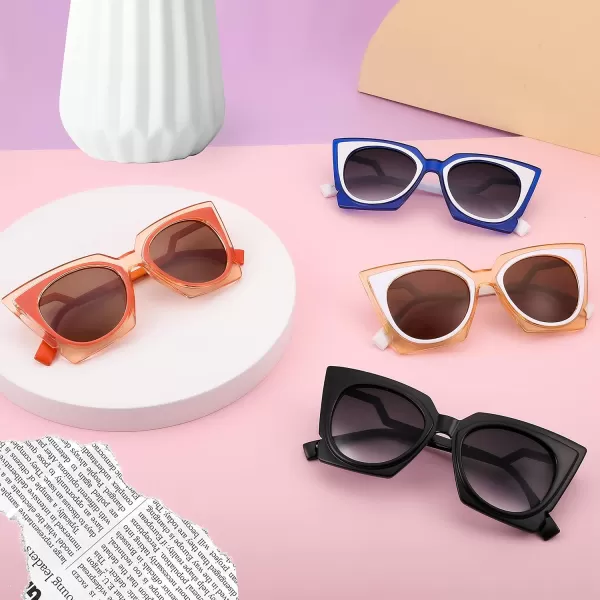 FEISEDY Vintage Square Cat Eye Sunglasses Women Trendy Metal ZigZag Temple Cateye Sun Glasses B9055Champagne
