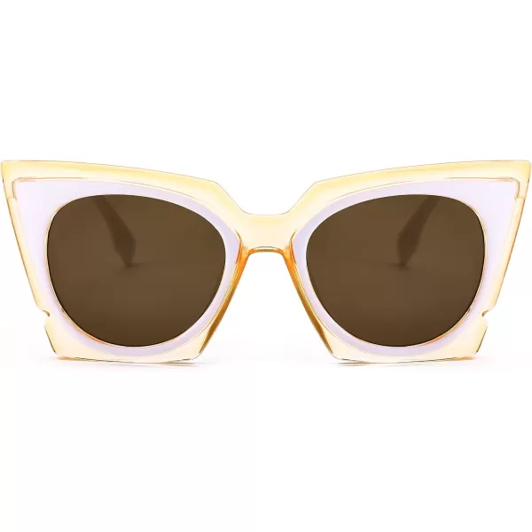 FEISEDY Vintage Square Cat Eye Sunglasses Women Trendy Metal ZigZag Temple Cateye Sun Glasses B9055Champagne