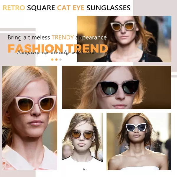 FEISEDY Vintage Square Cat Eye Sunglasses Women Trendy Metal ZigZag Temple Cateye Sun Glasses B9055Champagne