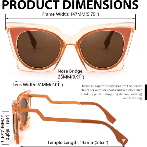 FEISEDY Vintage Square Cat Eye Sunglasses Women Trendy Metal ZigZag Temple Cateye Sun Glasses B9055Transparent Orange