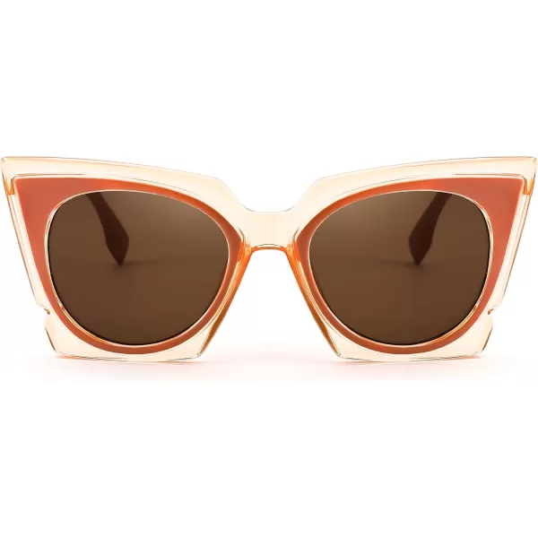 FEISEDY Vintage Square Cat Eye Sunglasses Women Trendy Metal ZigZag Temple Cateye Sun Glasses B9055Transparent Orange
