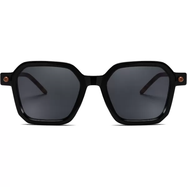 FEISEDY Vintage Square Sunglasses Men Women Classic Retro Trendy Large Frame UV400 Sun Glasses B0154001 Black