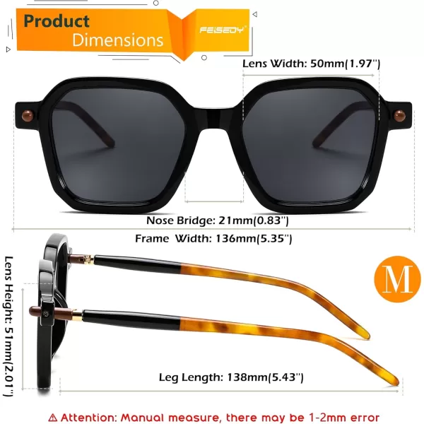 FEISEDY Vintage Square Sunglasses Men Women Classic Retro Trendy Large Frame UV400 Sun Glasses B0154001 Black