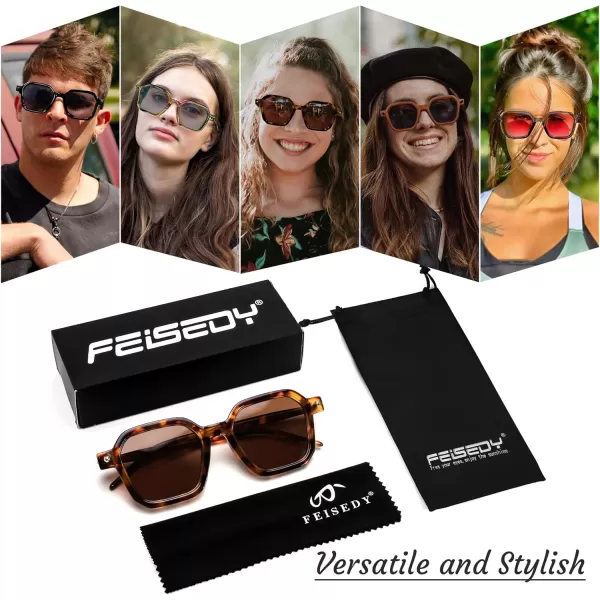 FEISEDY Vintage Square Sunglasses Men Women Classic Retro Trendy Large Frame UV400 Sun Glasses B0154003 Leopard  Tea