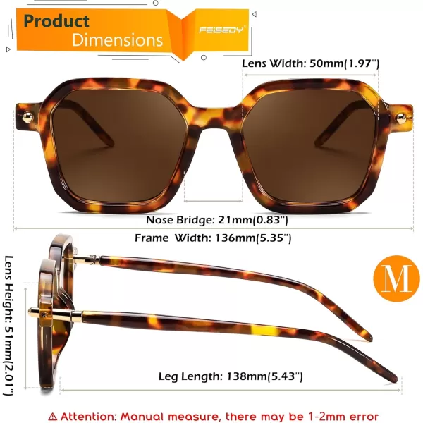 FEISEDY Vintage Square Sunglasses Men Women Classic Retro Trendy Large Frame UV400 Sun Glasses B0154003 Leopard  Tea