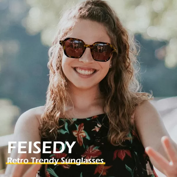 FEISEDY Vintage Square Sunglasses Men Women Classic Retro Trendy Large Frame UV400 Sun Glasses B0154003 Leopard  Tea
