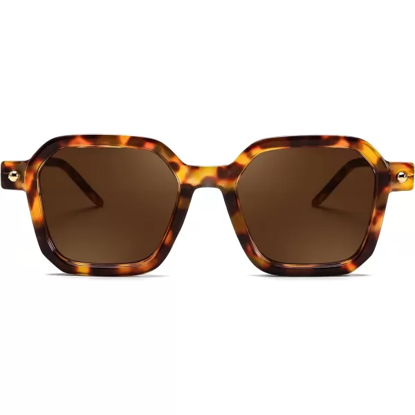FEISEDY Vintage Square Sunglasses Men Women Classic Retro Trendy Large Frame UV400 Sun Glasses B0154003 Leopard  Tea