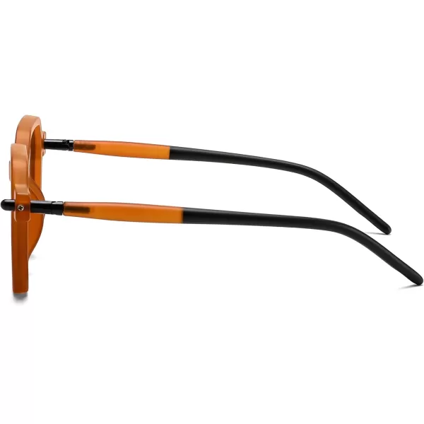FEISEDY Vintage Square Sunglasses Men Women Classic Retro Trendy Large Frame UV400 Sun Glasses B0154004 Transparent Orange  Light Grey