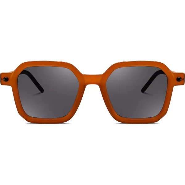FEISEDY Vintage Square Sunglasses Men Women Classic Retro Trendy Large Frame UV400 Sun Glasses B0154004 Transparent Orange  Light Grey