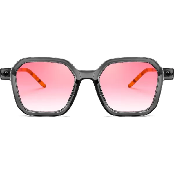 FEISEDY Vintage Square Sunglasses Men Women Classic Retro Trendy Large Frame UV400 Sun Glasses B0154005 Transparent Grey  Gradual Pink