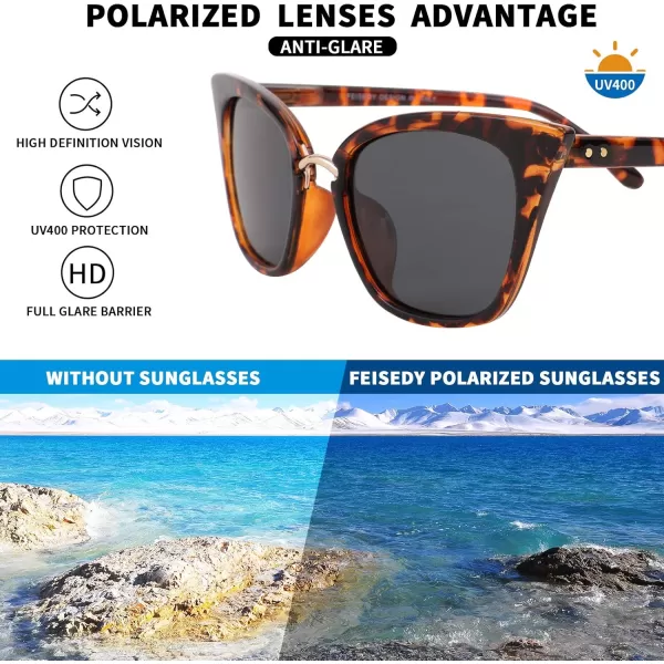 FEISEDY Women Cat Eye Polarized Sunglasses Cute Classic UV400 Sun Glasses Double Metal Studs B2707
