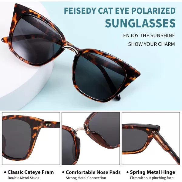 FEISEDY Women Cat Eye Polarized Sunglasses Cute Classic UV400 Sun Glasses Double Metal Studs B2707