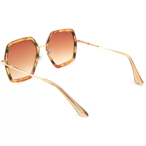 FEISEDY Women Large Hexagon Inspired Sunglasses Fashion Irregular Design Style Geometric B2503Amber With Red Green Stripes