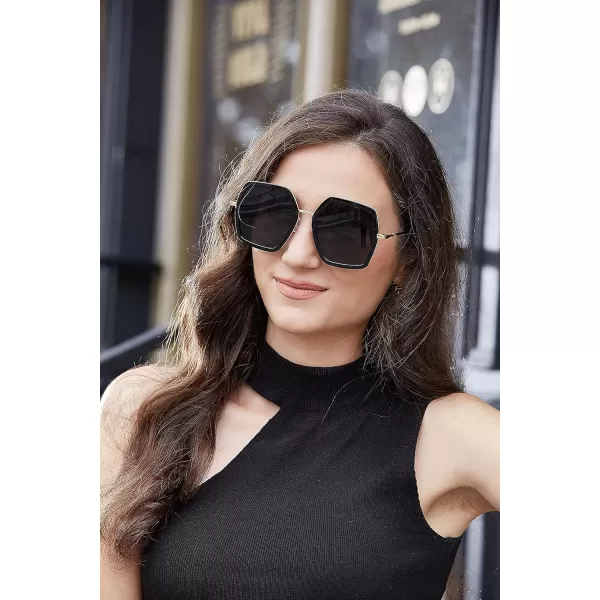 FEISEDY Women Large Hexagon Inspired Sunglasses Fashion Irregular Design Style Geometric B2503Black