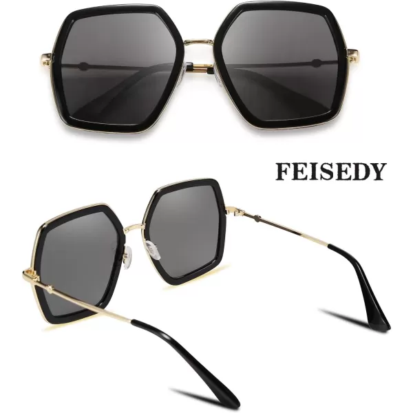 FEISEDY Women Large Hexagon Inspired Sunglasses Fashion Irregular Design Style Geometric B2503Black