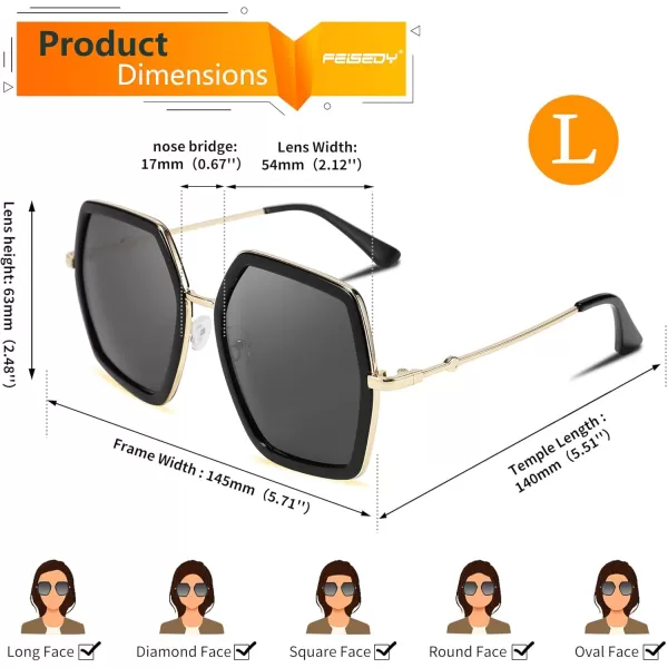 FEISEDY Women Large Hexagon Inspired Sunglasses Fashion Irregular Design Style Geometric B2503Black