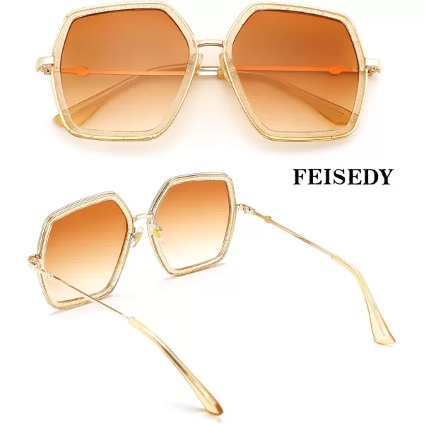 FEISEDY Women Large Hexagon Inspired Sunglasses Fashion Irregular Design Style Geometric B2503Clear Tea