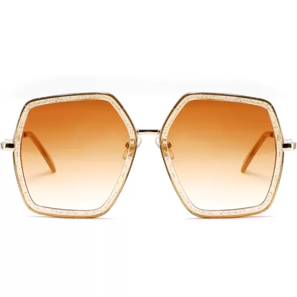 FEISEDY Women Large Hexagon Inspired Sunglasses Fashion Irregular Design Style Geometric B2503Clear Tea
