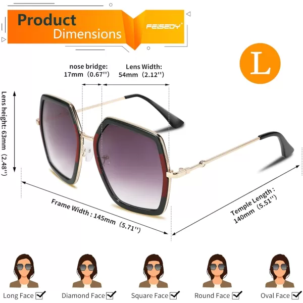 FEISEDY Women Large Hexagon Inspired Sunglasses Fashion Irregular Design Style Geometric B2503Greenred