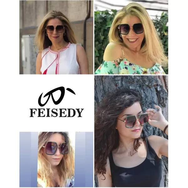 FEISEDY Women Large Hexagon Inspired Sunglasses Fashion Irregular Design Style Geometric B2503Greenred