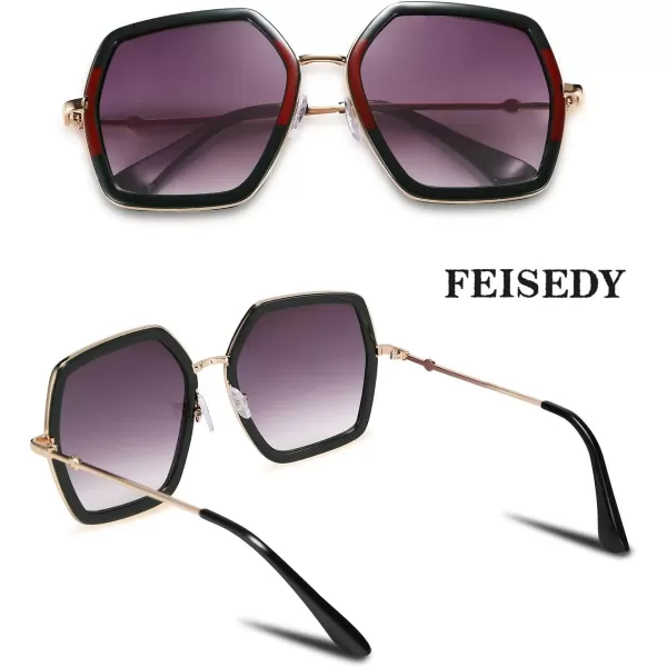 FEISEDY Women Large Hexagon Inspired Sunglasses Fashion Irregular Design Style Geometric B2503Greenred