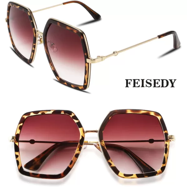 FEISEDY Women Large Hexagon Inspired Sunglasses Fashion Irregular Design Style Geometric B2503Leopard