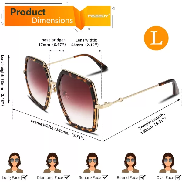 FEISEDY Women Large Hexagon Inspired Sunglasses Fashion Irregular Design Style Geometric B2503Leopard