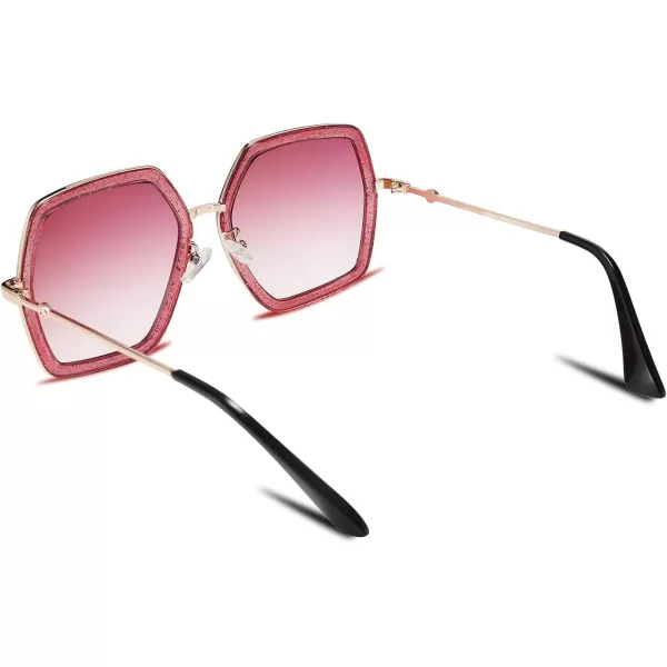 FEISEDY Women Large Hexagon Inspired Sunglasses Fashion Irregular Design Style Geometric B2503Shiny Red