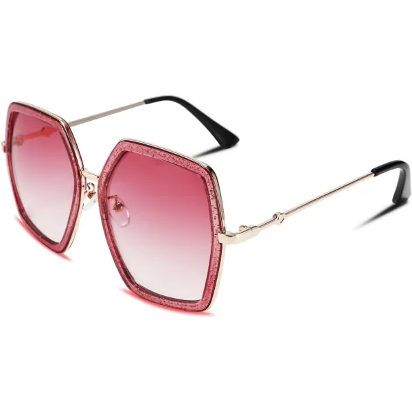 FEISEDY Women Large Hexagon Inspired Sunglasses Fashion Irregular Design Style Geometric B2503Shiny Red
