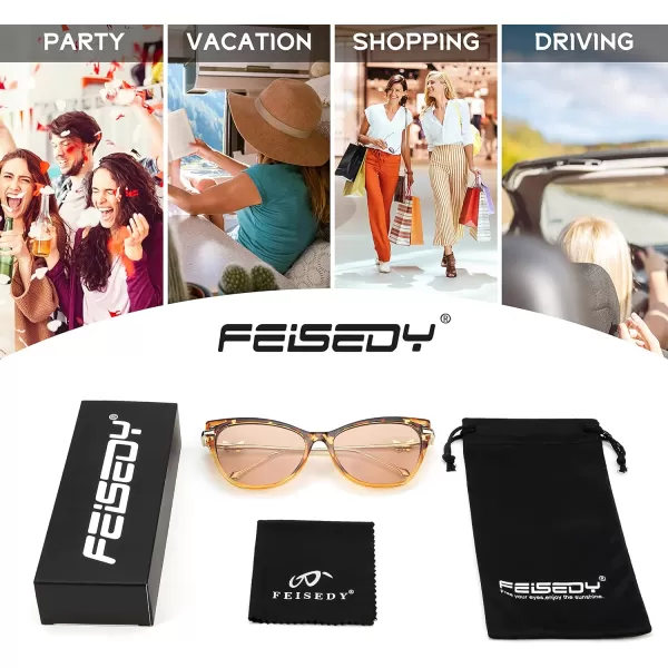 FEISEDY Women Trendy Oversized Cat Eye Sunglasses Metal Temple with Butterfly Decoration Gradient Lens Sunglasses B2314Brown Leopard Frame  Champagne Lens