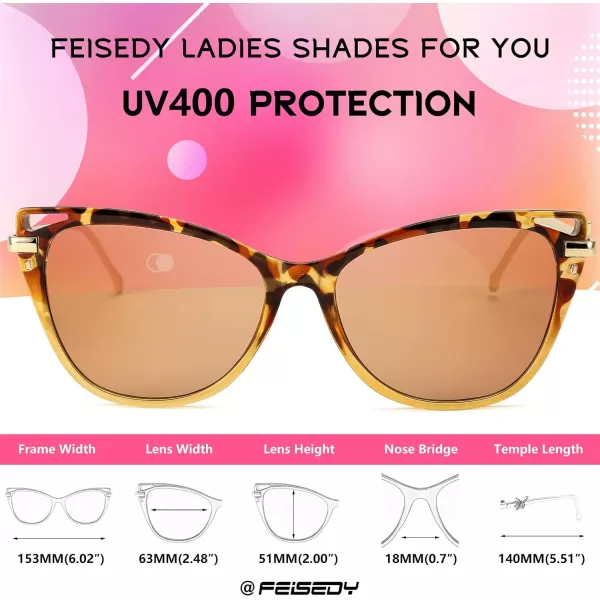 FEISEDY Women Trendy Oversized Cat Eye Sunglasses Metal Temple with Butterfly Decoration Gradient Lens Sunglasses B2314Brown Leopard Frame  Champagne Lens
