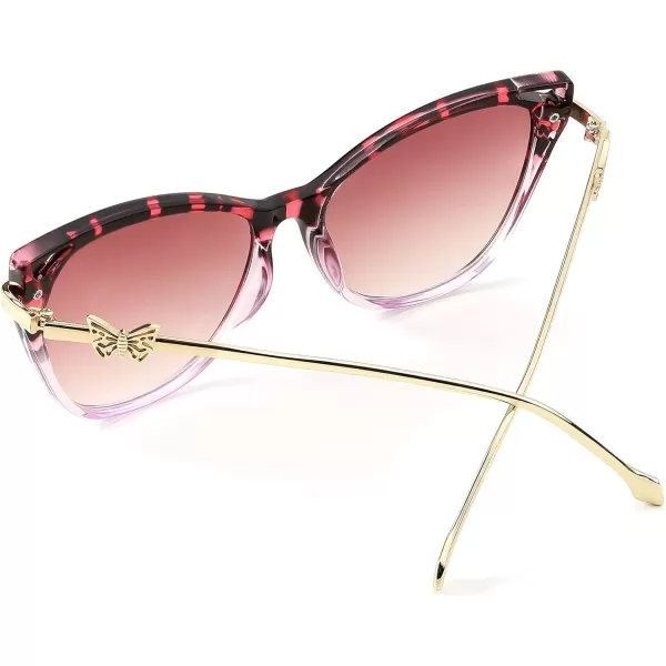 FEISEDY Women Trendy Oversized Cat Eye Sunglasses Metal Temple with Butterfly Decoration Gradient Lens Sunglasses B2314Pink Leopard Frame  Gradient Lens