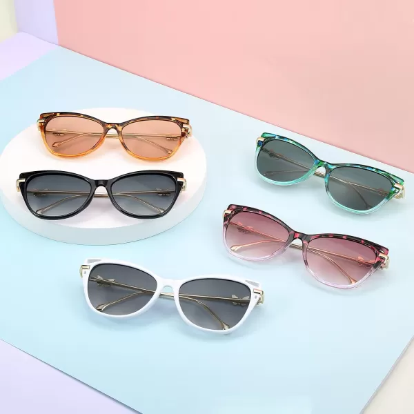 FEISEDY Women Trendy Oversized Cat Eye Sunglasses Metal Temple with Butterfly Decoration Gradient Lens Sunglasses B2314Pink Leopard Frame  Gradient Lens