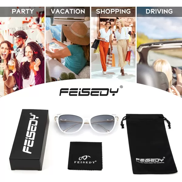 FEISEDY Women Trendy Oversized Cat Eye Sunglasses Metal Temple with Butterfly Decoration Gradient Lens Sunglasses B2314White Frame  Gradient Lens