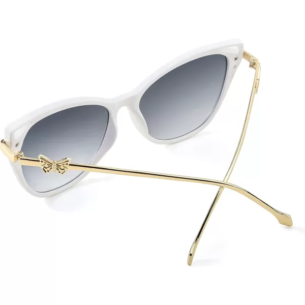 FEISEDY Women Trendy Oversized Cat Eye Sunglasses Metal Temple with Butterfly Decoration Gradient Lens Sunglasses B2314White Frame  Gradient Lens
